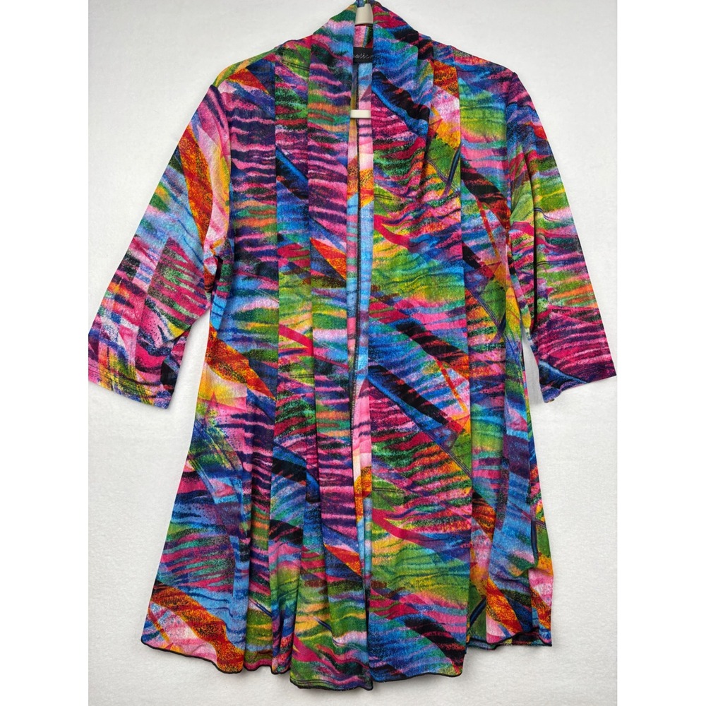 Creation Cardigan Womens L Geometric Open Knit Lightweight Duster